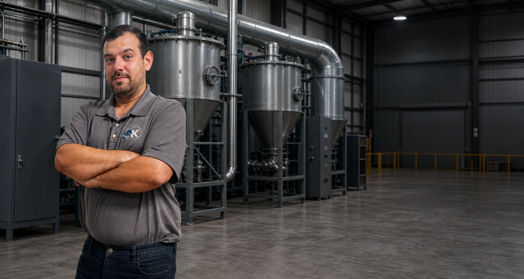 Alex Kaufmann in an industrial filtration facility